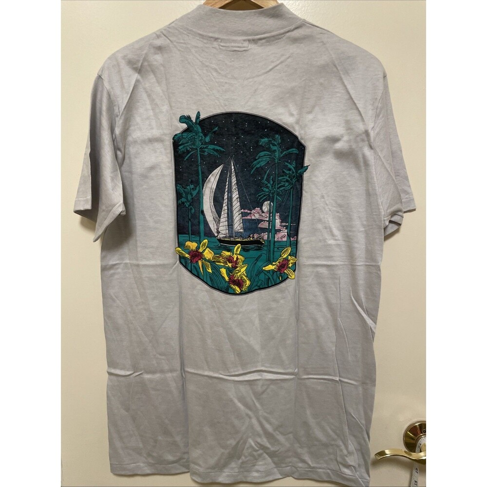 Vintage Single Stitch 80s Bronwyn Sailboat Graphic T-Shirt Gray Mens L Beefy